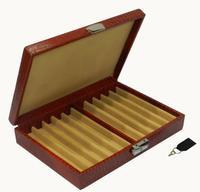 Laveri 10 Piece Genuine Leather Pen Case Storage and Fountain Pen , Chain, Braslets Organizer Box with Key Lock CHERRY