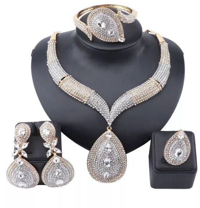 Rhinestone Bridesmaid Zirconia Jewelry Sets For Women Necklace And Earring Set For Wedding Party With Crystal Bracelet Ring Jewelry Set