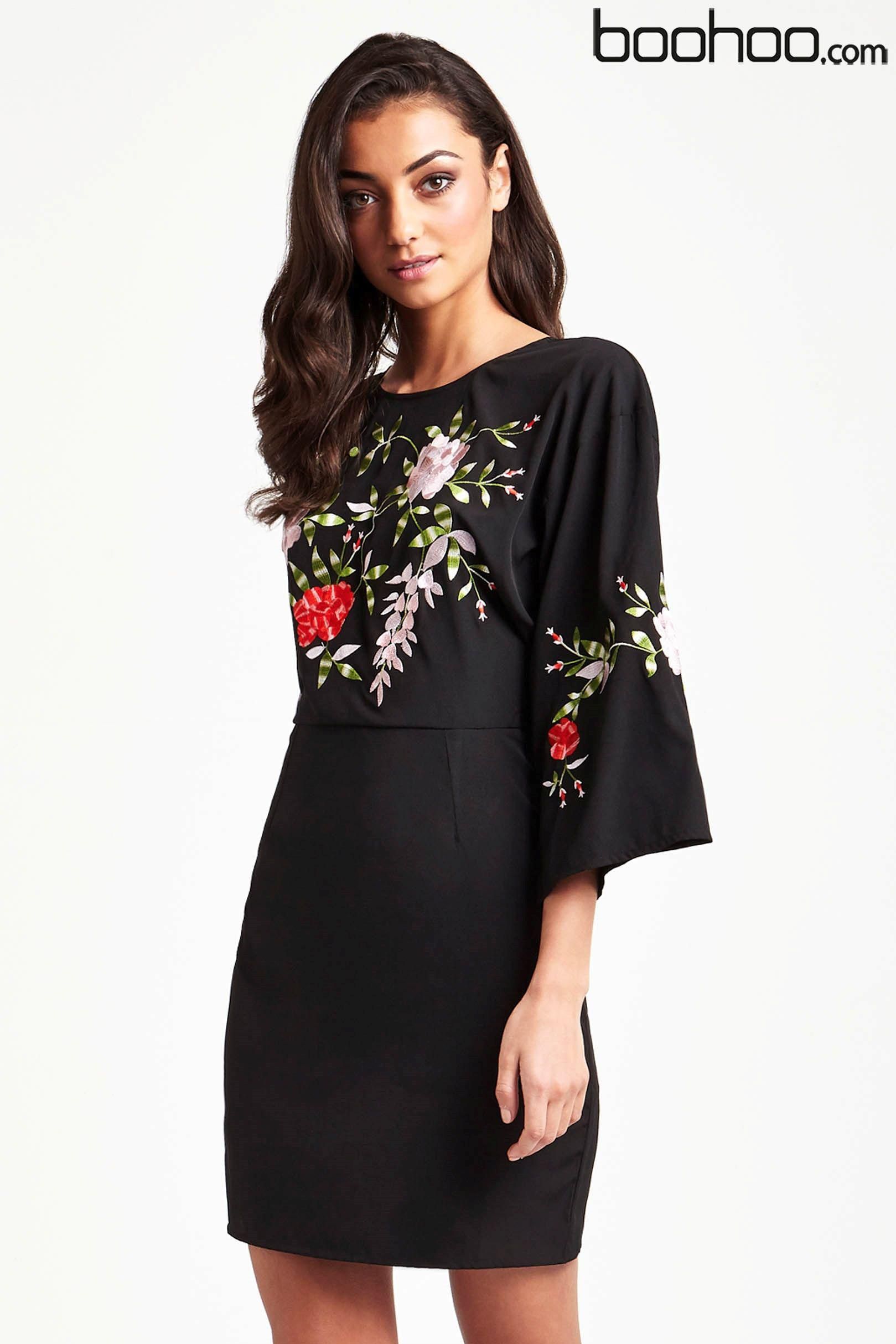 Boohoo Embroidered Tie Back Dress