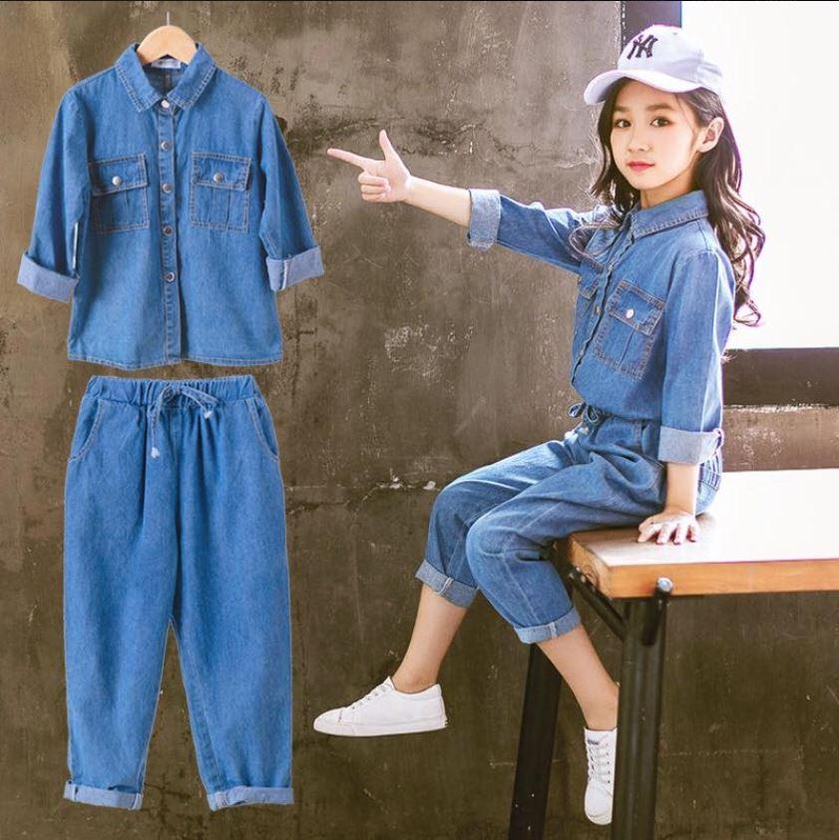 Koolkidzstore Girls Suit Suspender Style Denim Suit - 6 Sizes (Blue)
