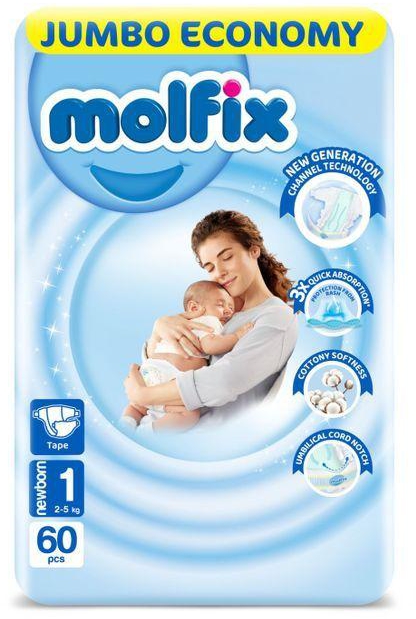 Molfix Two Bags Molfix Diapers 3D Technology - 60 Pieces, Size 1