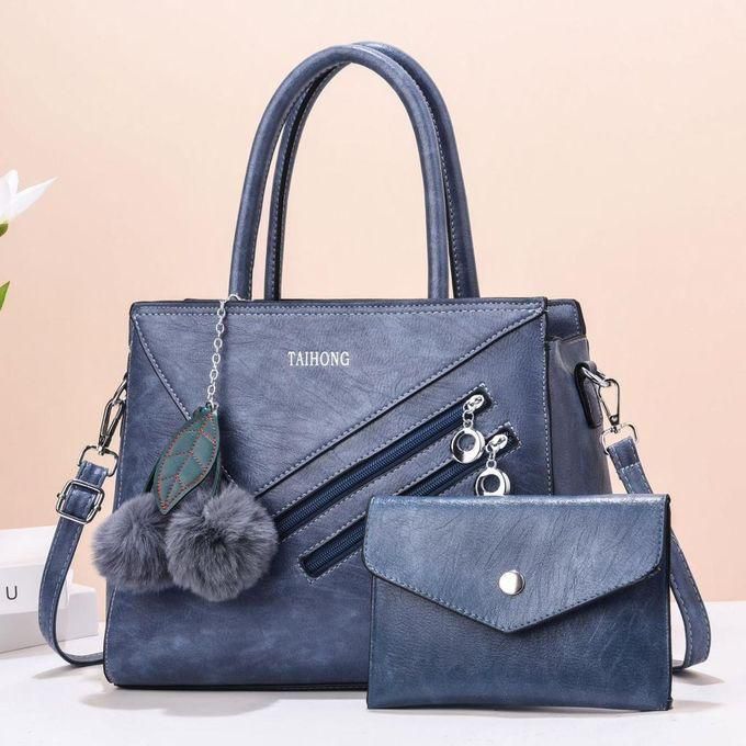Leather In Style Blue Ladies Stylish 2 in 1 Women Handbags