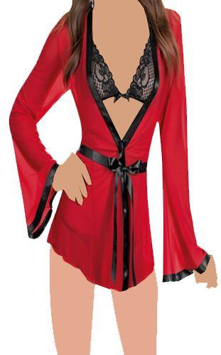 Lingerie Babydoll For Women- Lace And Chiffon, Red, Xlarge