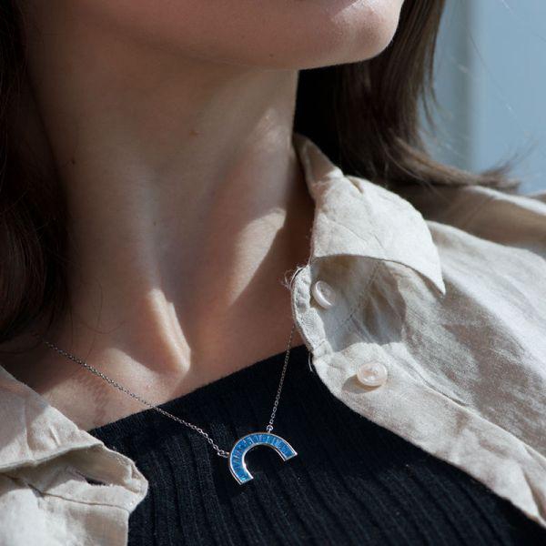 Dome necklace rhodium plated - Blue zircon