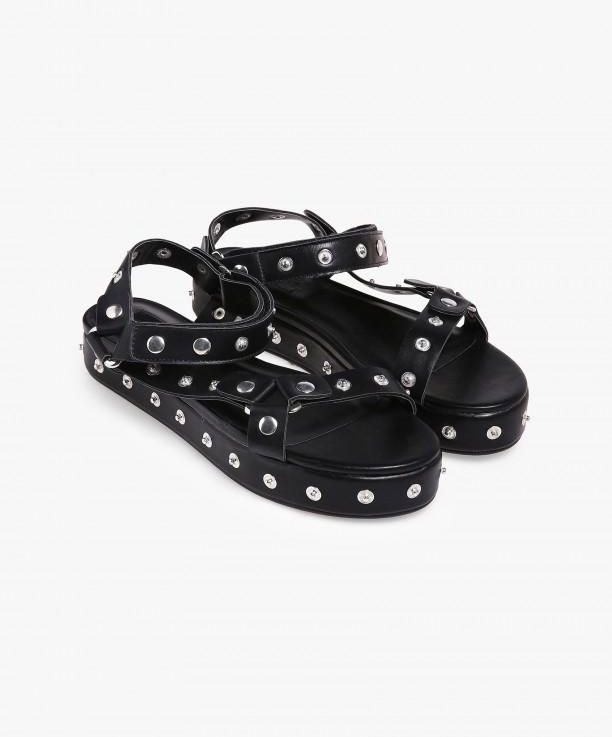 Black Studded Faux Leather Flatform Sandals