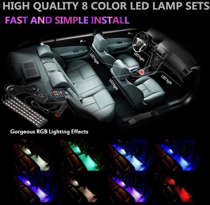 4 Pcs Set Multi Color Led Car Interior Lighting Kit