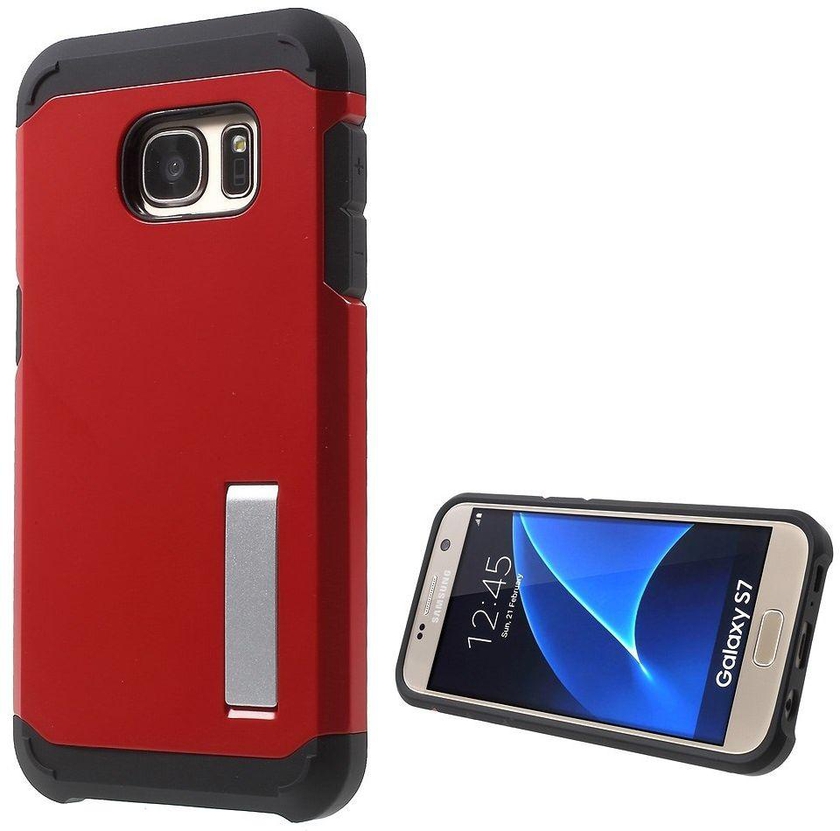 Samsung Galaxy S7 G930 - Plastic and TPU Armor Case Kickstand Cover - Red