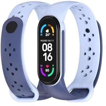 Generic 2 Color Silicone Replacement Strap For Xiaomi Mi Band 7 Smart Watch Accessory (Navy @ light Blue)