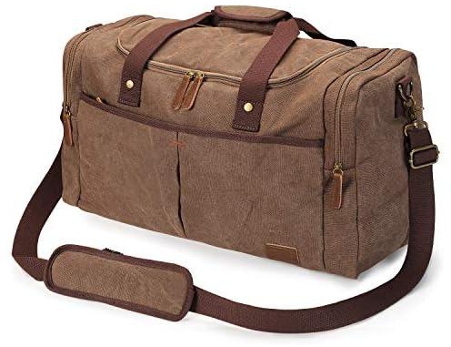 S-ZONE 65L Large Canvas Travel Duffel Bag Weekend Overnight Bag with Shoes Compartment Holdall Gym Bag with Multi-Pockets for Men and Women