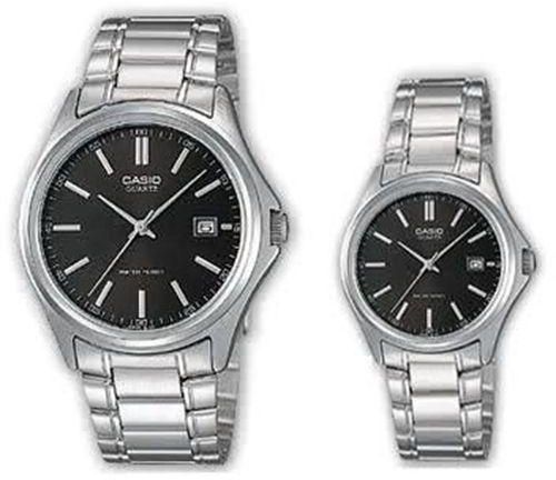 Casio His & Hers Black Dial Stainless Steel Band Couple Watch - MTP/LTP-1183A-1A