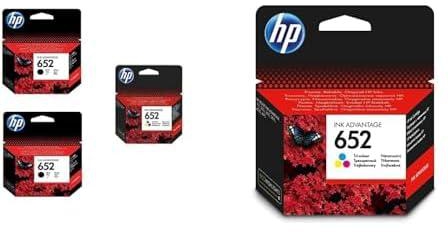 HP مجموعة خراطيش حبر سوداء 652 وخرطوشة حبر ملونة واحدة وخرطوشة حبر اصلية ثلاثية الالوان 652 [F6V24Ae] | تعمل مع طابعات اتش بي ديسك جيت 3787 و3789 و3835 و4535