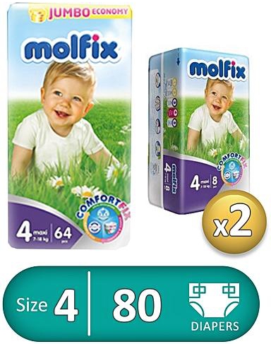 Molfix حفاضات - مقاس 4 - 64 قطعة + مقاس 4 - 2 عبوة - 16 قطعة