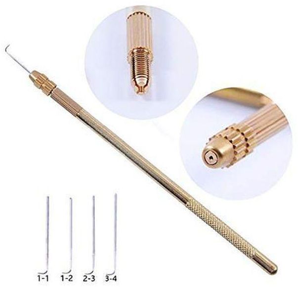4Pcs Ventilating Needles +1 Brass Holder For Lace Wig Needle