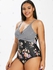 Plus Size Striped Flower Crossover One-piece Swimsuit - M