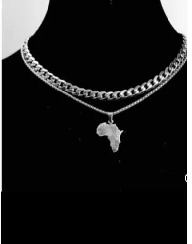 18" Silver Cuban Link Chain With Map Pendant