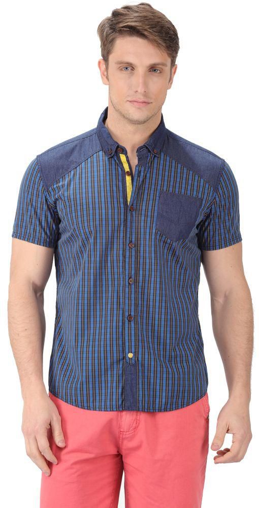 Ravin 34582 Checkered Shirt  For Men-Blue, Large