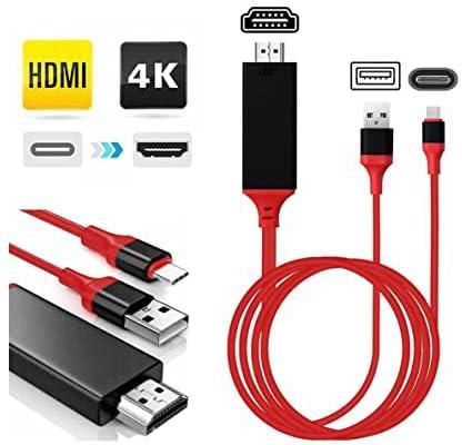 NTECH Ultra HD USB 3.1 Type-C to HDMI - Compatible HDTV Adapter (Cable 2M/4K/2K Cable) For Samsung S9/S9+/S10/S10+/S20/S20+/20Ultra/S21/S21+/S21Ultra) Note10/Note10+/Note20Lite/Note20-Ultra) - 2M-Red)