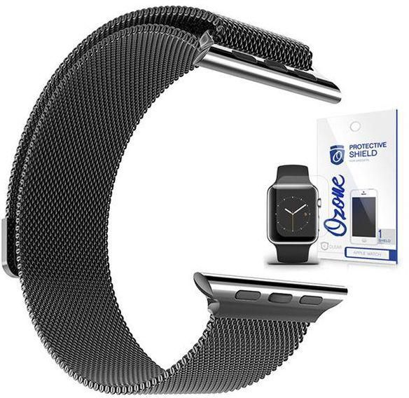 Stainless Steel Mesh Band strap with Screen protector for Apple Watch 38mm Black