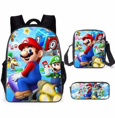 3 pcs/Set Super Mario 16 inch School Bag for Boys Girls Super Mario Kids Backpack Child Crossbody Satchel Pencil Case Children