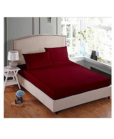 Texveen 1001 Fitted Bed Sheet Set - Maroon - 3 Pcs