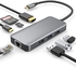موزع USB C 8 في 1 مع محول HDMI 4K، منفذ ايثرنت 1000 ميجابت في الثانية، شحن بي دي 100 واط، قارئ بطاقات اس دي 3.0 وتي اف 3.0، USB 3.0 ومنفذ USB 2.0 للابتوب USB-C واجهزة النوع C، من سكاتي
