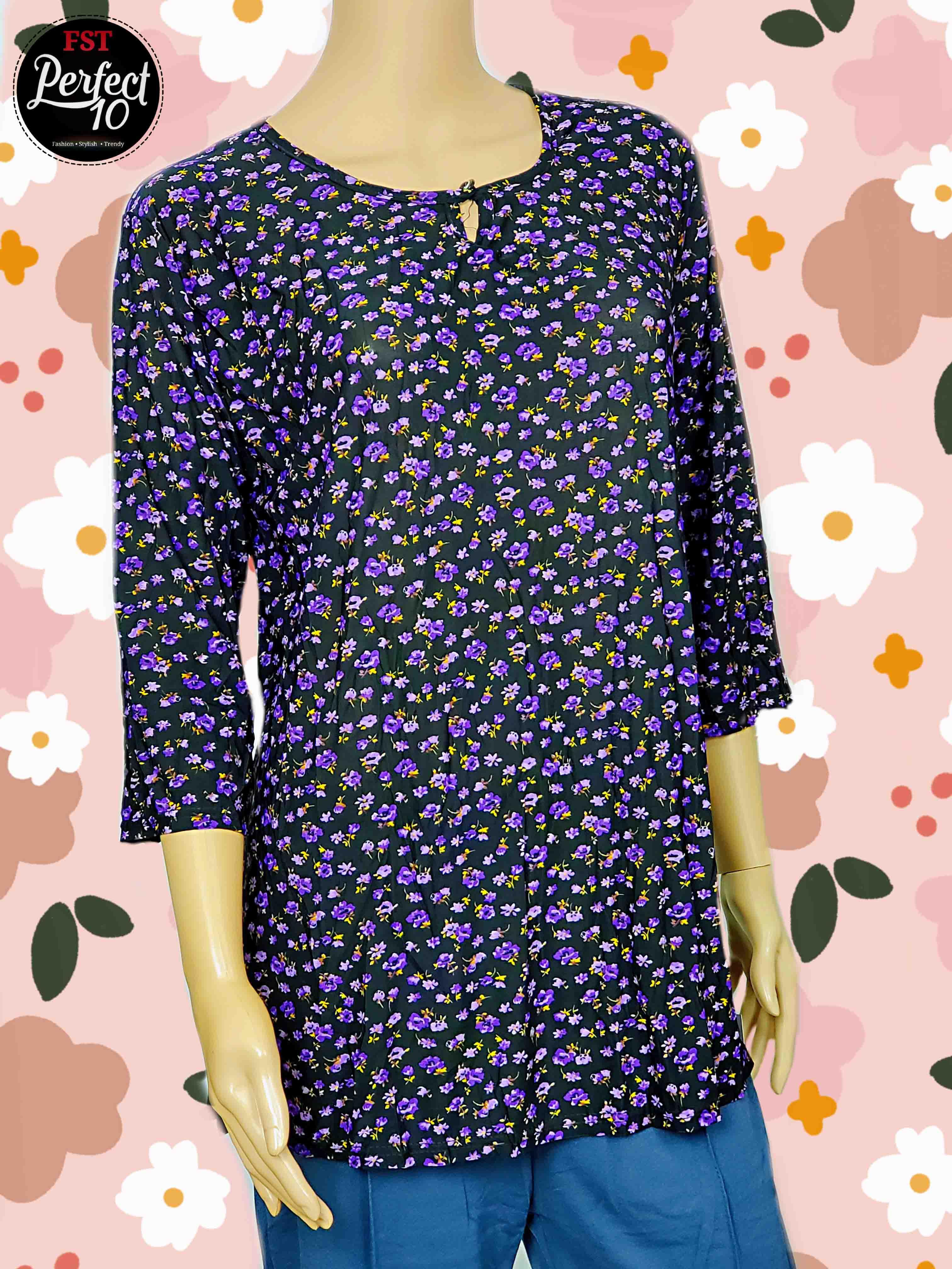 FST Floral Blouse With Front Button [119-2] - 4 Sizes (3 Colors)