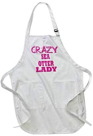 مريلة بطبعة عبارة "Crazy Sea Otter Lady" مع جيوب، لون أبيض مقاس 22 × 30 بوصة" متعدد الألوان 20x30سم