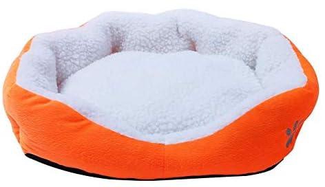 Puppy Pet Dog Cat Bed Mat, Pet Sleeping House Nest Pad Kennel, Fleece Cozy Warm Pet Soft Cotton Sleep Playing Cushion Sofa with Paw Print, Rectangle Shape(Orange)