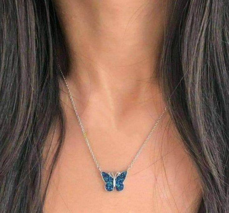 Sterling Silver 925 Blue Butterfly Necklace - 925 Pure Silver