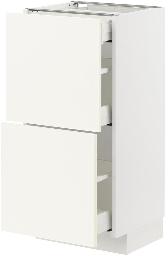 METOD / MAXIMERA Base cab with 2 fronts/3 drawers - white/Vallstena white 40x37 cm