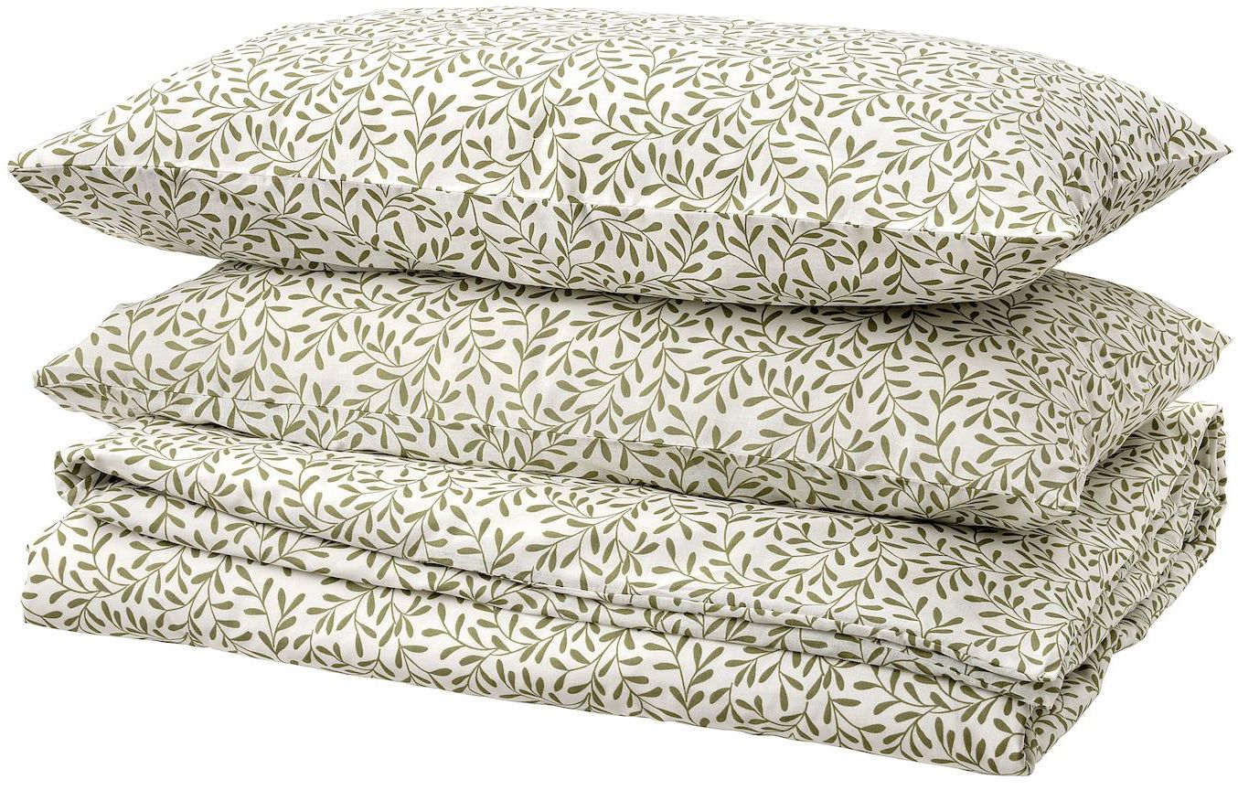 SORGMANTEL Duvet cover and 2 pillowcases - white/green 240x220/50x80 cm