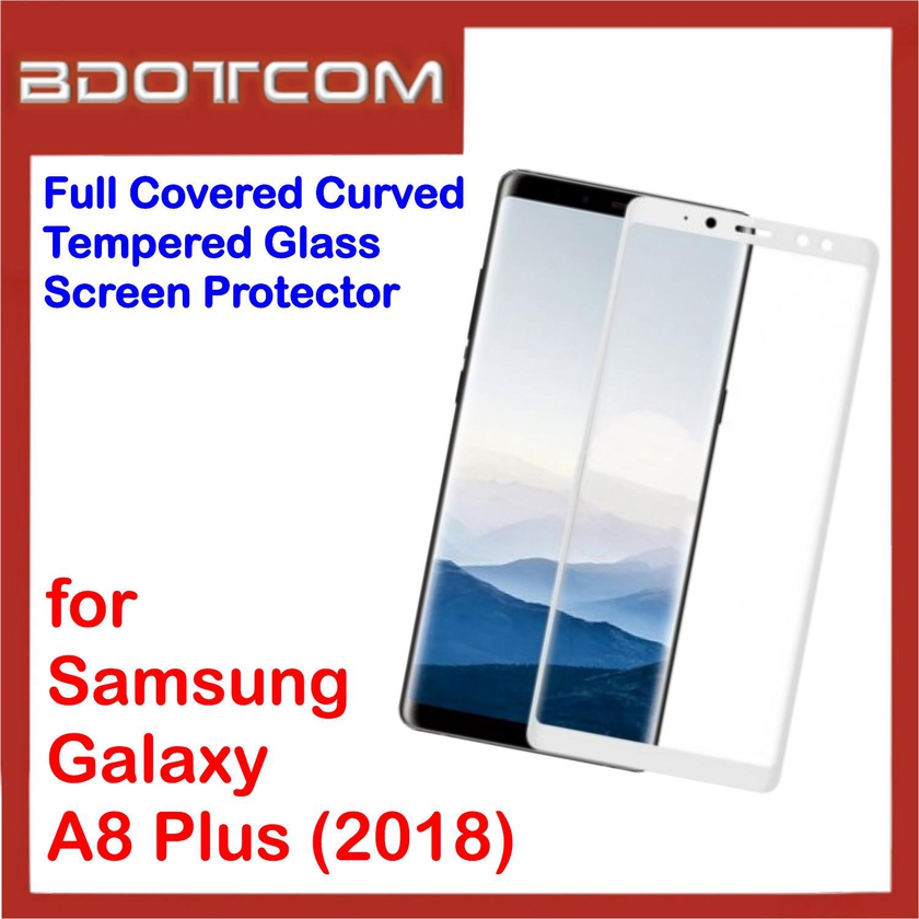 Bdotcom Full Covered Curved Tempered Glass Screen Protector for Samsung A8+ A8 Plus (White)