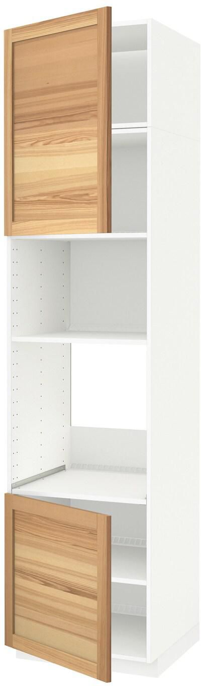 METOD خزانة عالية لفرن/ميكرويف بابين/أرفف، أبيض, Torhamn رماد، ‎60x60x240 سم‏