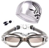 نظارة سباحة واقية ومضادة للضباب مع غطاء وسدادات أذن ومشبك للأنف