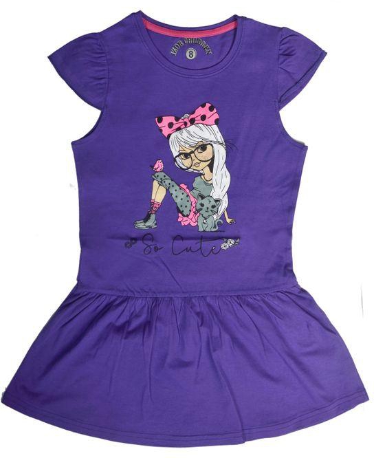 Izor Girls Cape Sleeves Printed Purple Dress