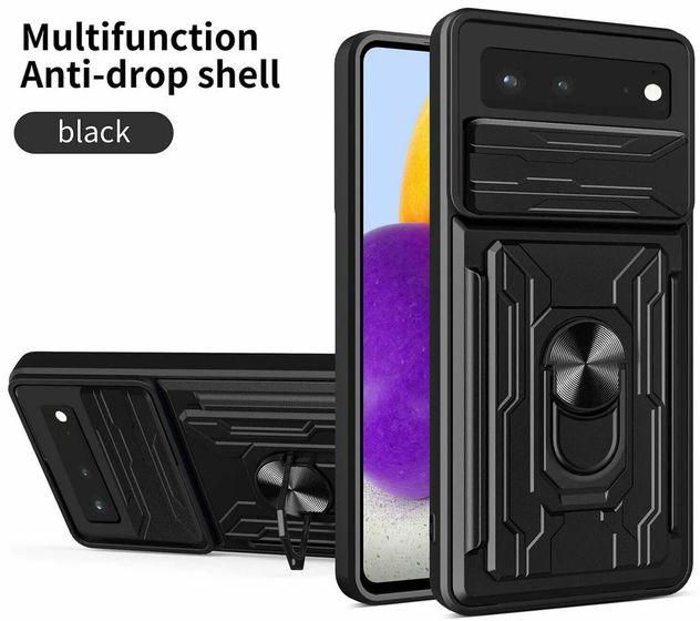 For google pixel 6 Gaming Phone Case Full Protection Case With Card Bag, Metal Ring & Slider Camera Cover