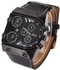 Oulm 9315 Military Sports Watch Multiple Time Zones Leather Strap Quartz Wristwatch for Men