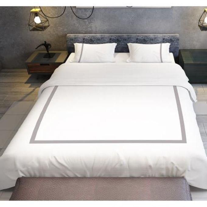 Bed N Home Decorative Duvet Cover Set, Plain, White, Gray Green Inner Border
