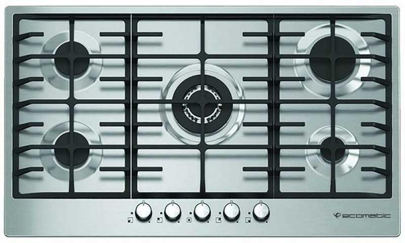 Ecomatic Built-In Hob 90 cm 5 Gas Burners Cast Iron Frontal Control Stainless New Flat Design Full Safety S903C