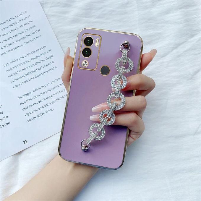 Luxury Rhinestone Bracelet Phone Case for Infinix Hot 12 Play Wrist Strap Case Square Plating Back Cover-Purple