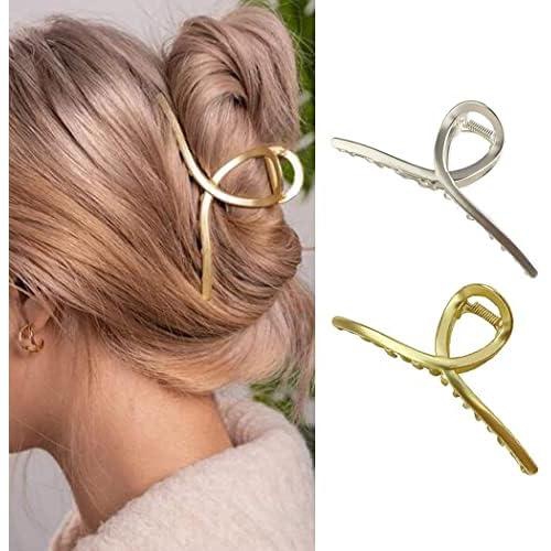 Hair Claw Clip, Gold Hair Claw, Shark Hair Claw, Hair Clip Metal Hair Clip, Large Hair Accessories for Women and Girls (2PCS)