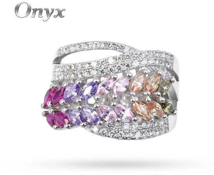 Elegant Ring With Colored Stones For Women, Silver 925