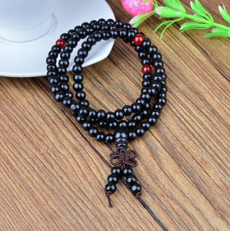 Handmade Imitate Black Sandalwood 108 Beads Woody Chinese Knot Bangle Fashion Men Bracelet A004-3