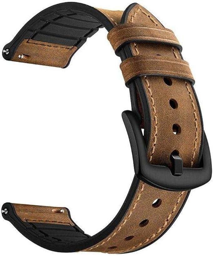 Compatible with Huawei Watch GT/GT2 46mm Band Samsung Galaxy Watch (46mm) Magic Band/Watch Pro 22mm Quick Release Genuine Leather Silicone Strap (Brown)