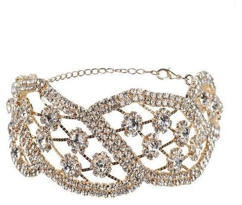 Eissely Women Punk Style Alloy Crystal Rhinestone Golden Chain Necklace Choker