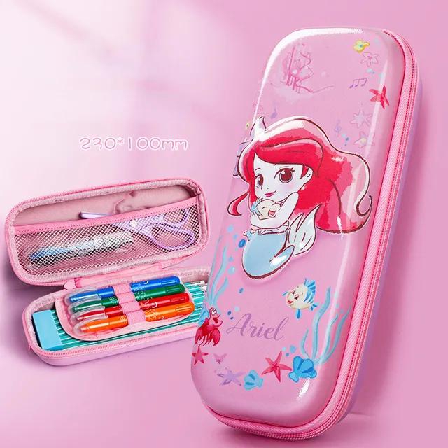 Kids Stationery Disney School Supplies Girls Cartoon Rapunzel Mermaid Kawaii Pencil Cases Boys Cute Mickey Mouse Pencil Box Bag