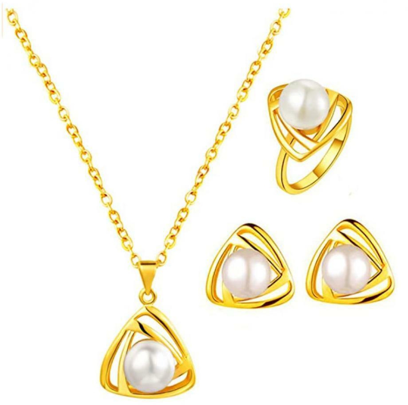 Aiwanto Gold Yellow Plated Pearl Jewelry Set
