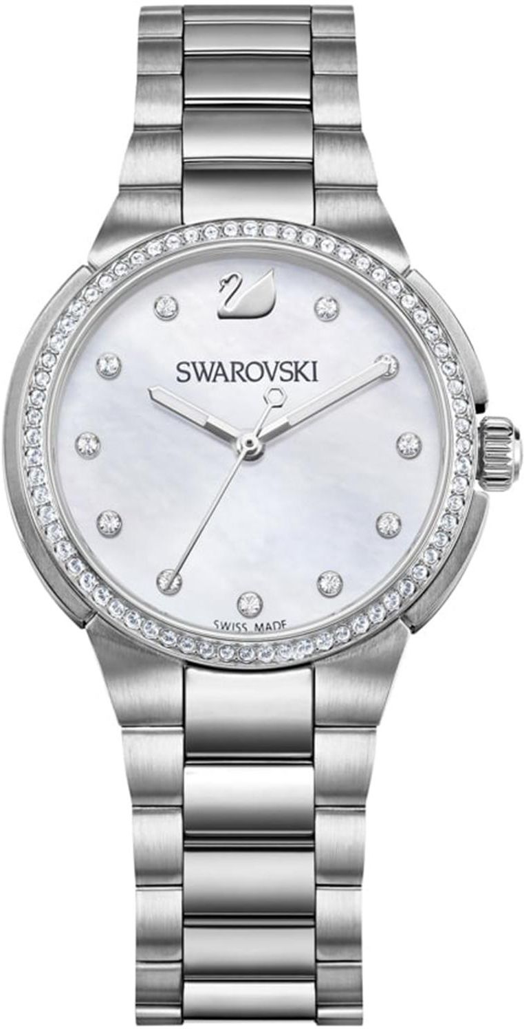 Swarovski Women's City Mini 68 Clear Crystals Mother-Of-Pearl Dial Stainless Steel Bracelet Quartz Watch