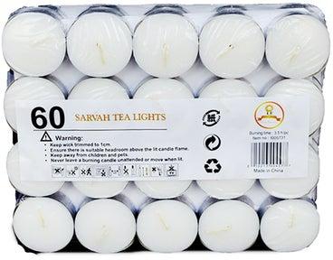 60-Piece Unscented Tea Light Candle Set White 15X18.5X4centimeter