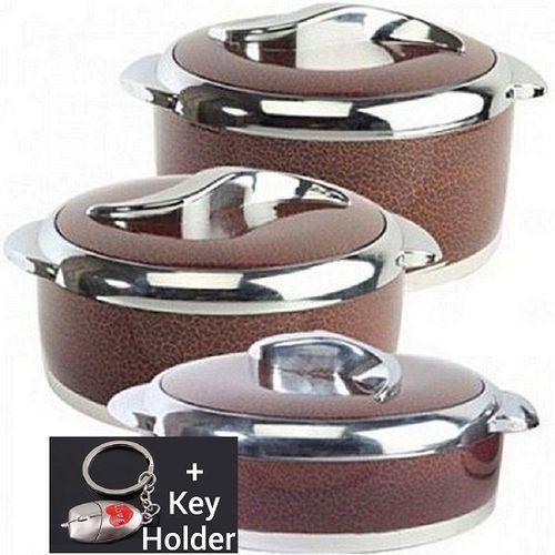 Set Of 3 Casseroles Food Warmer Cooler Serving Dish - Brown